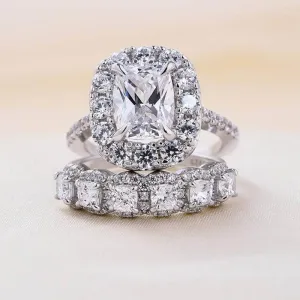 Eternity Halo Cushion Cut Ring Set in White Gold