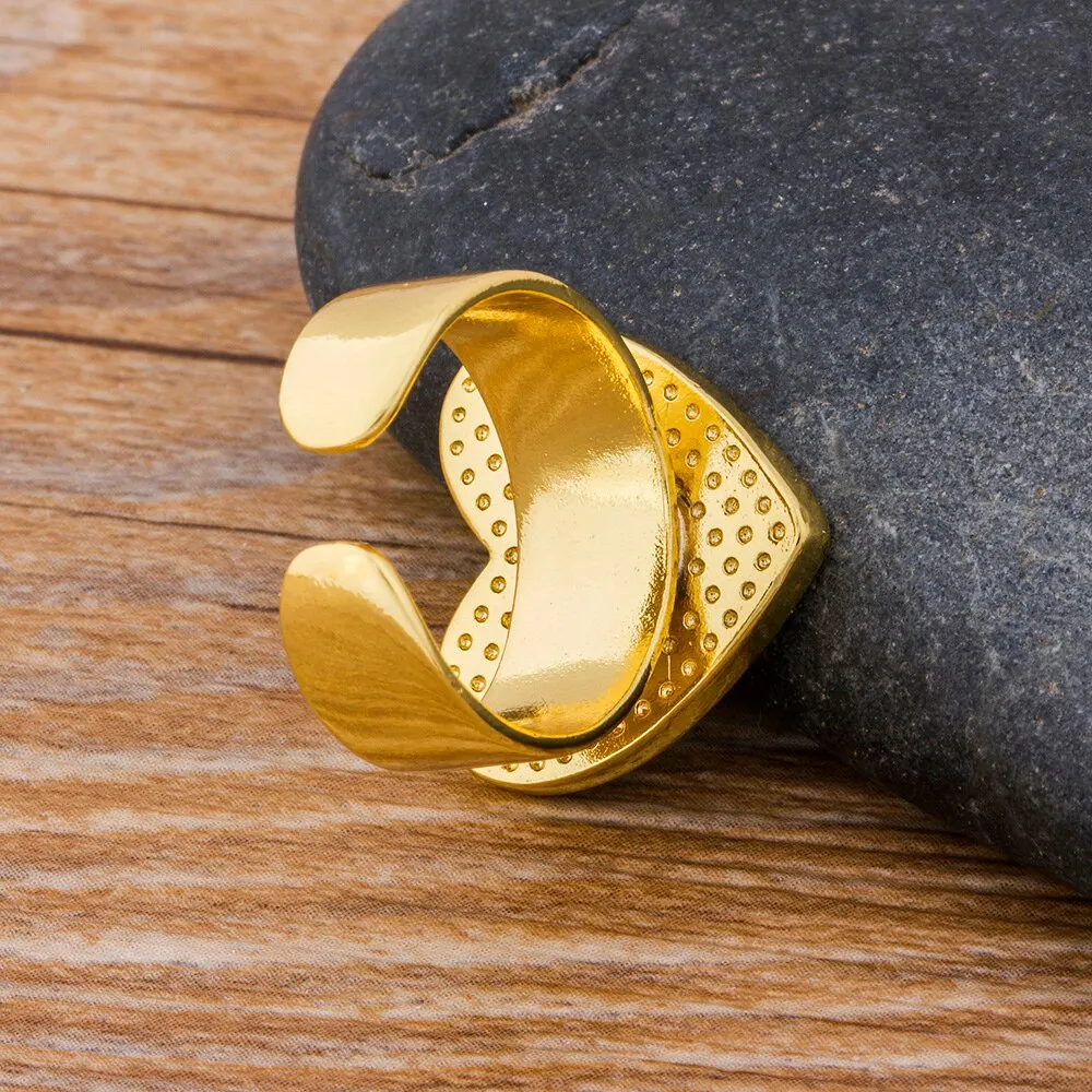 Exquisite Adjustable Evil Eye Heart Ring in Gold Finish – Trendy Geometric Design for Modern Women