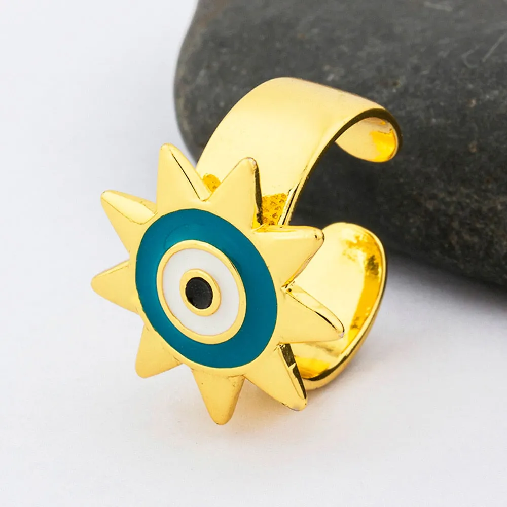 Exquisite Adjustable Evil Eye Heart Ring in Gold Finish – Trendy Geometric Design for Modern Women
