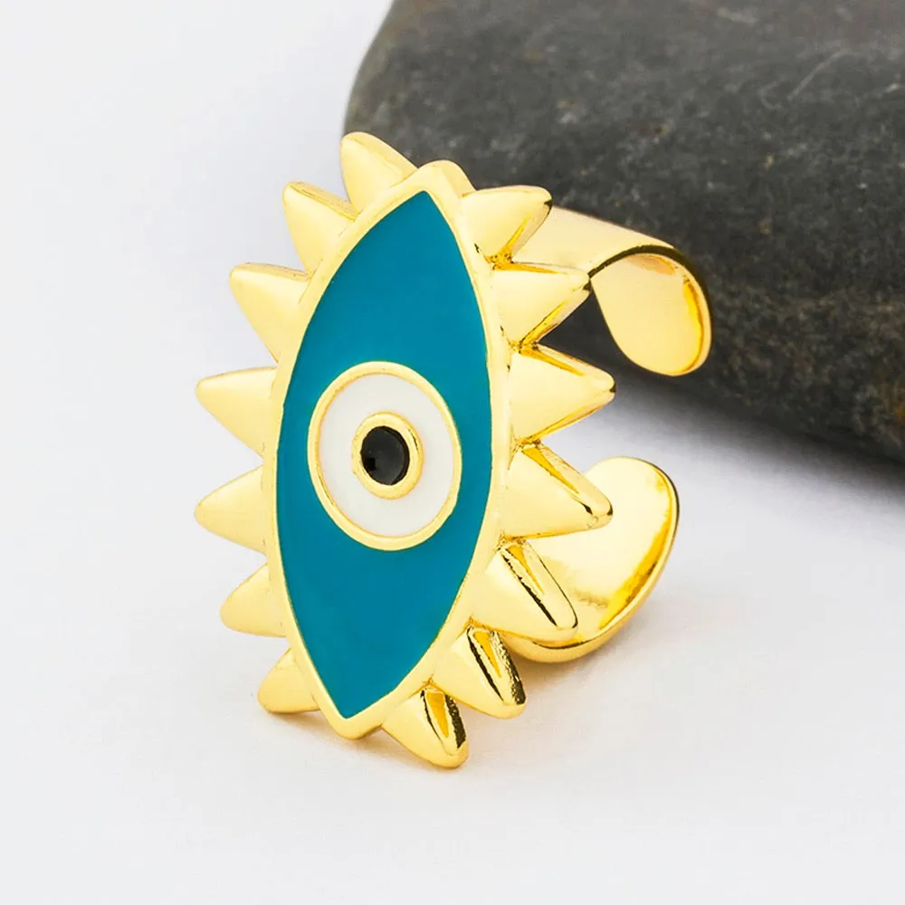 Exquisite Adjustable Evil Eye Heart Ring in Gold Finish – Trendy Geometric Design for Modern Women