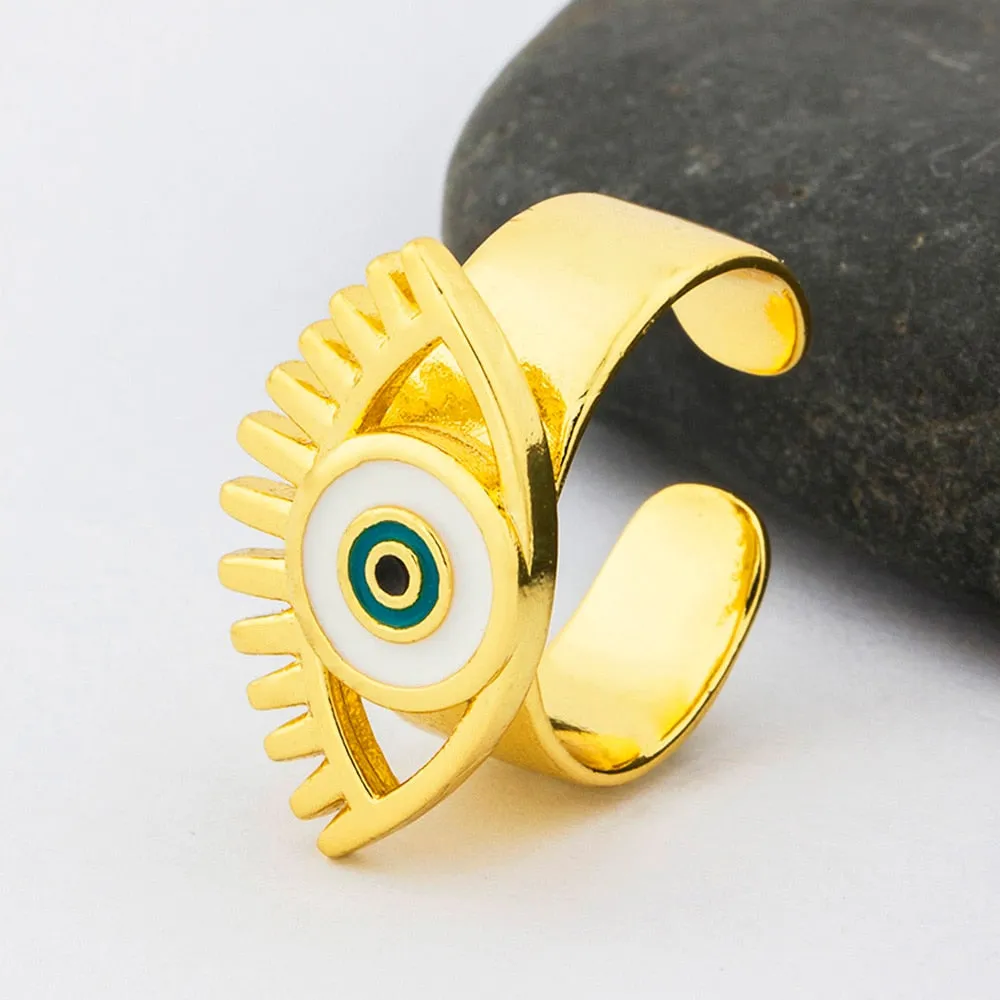 Exquisite Adjustable Evil Eye Heart Ring in Gold Finish – Trendy Geometric Design for Modern Women
