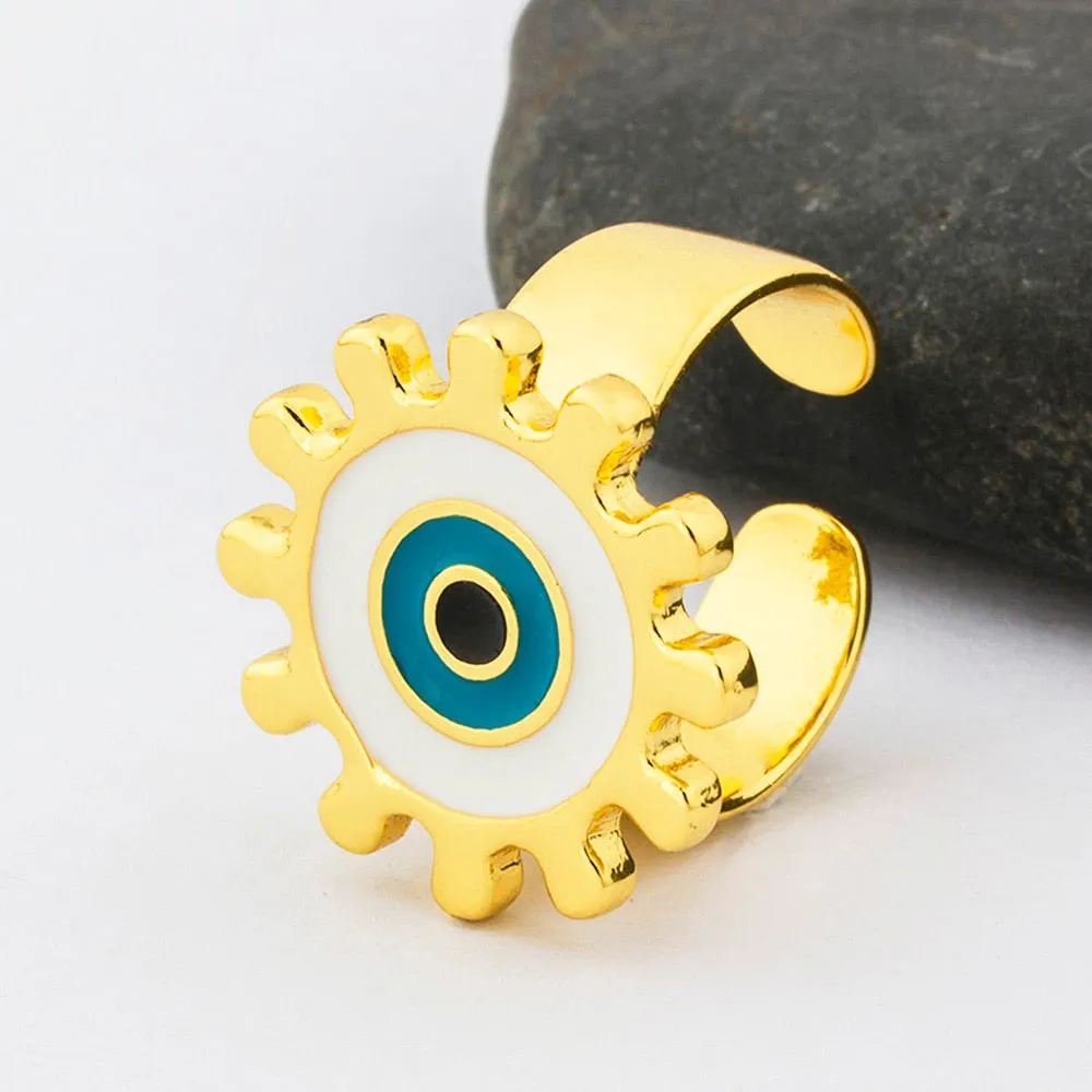 Exquisite Adjustable Evil Eye Heart Ring in Gold Finish – Trendy Geometric Design for Modern Women