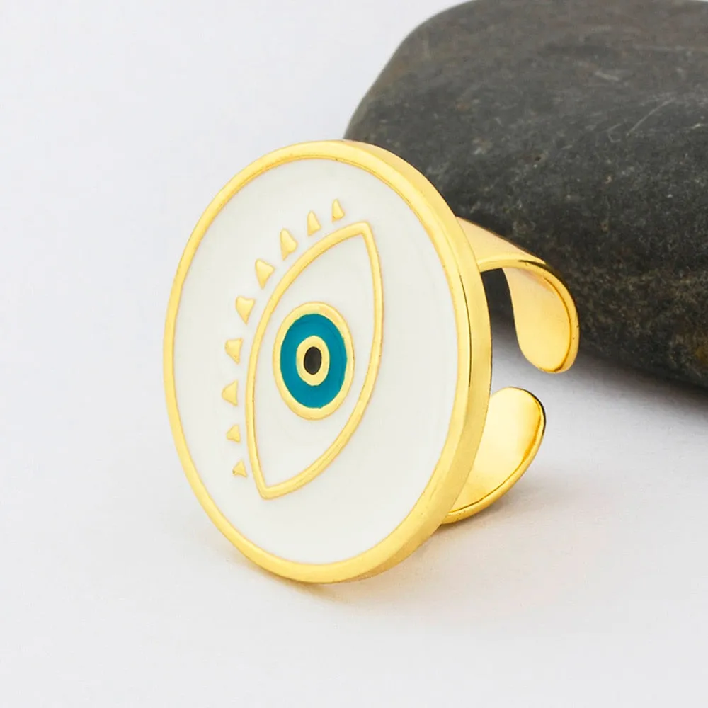 Exquisite Adjustable Evil Eye Heart Ring in Gold Finish – Trendy Geometric Design for Modern Women