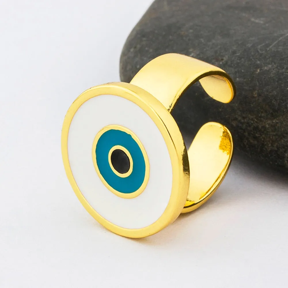 Exquisite Adjustable Evil Eye Heart Ring in Gold Finish – Trendy Geometric Design for Modern Women