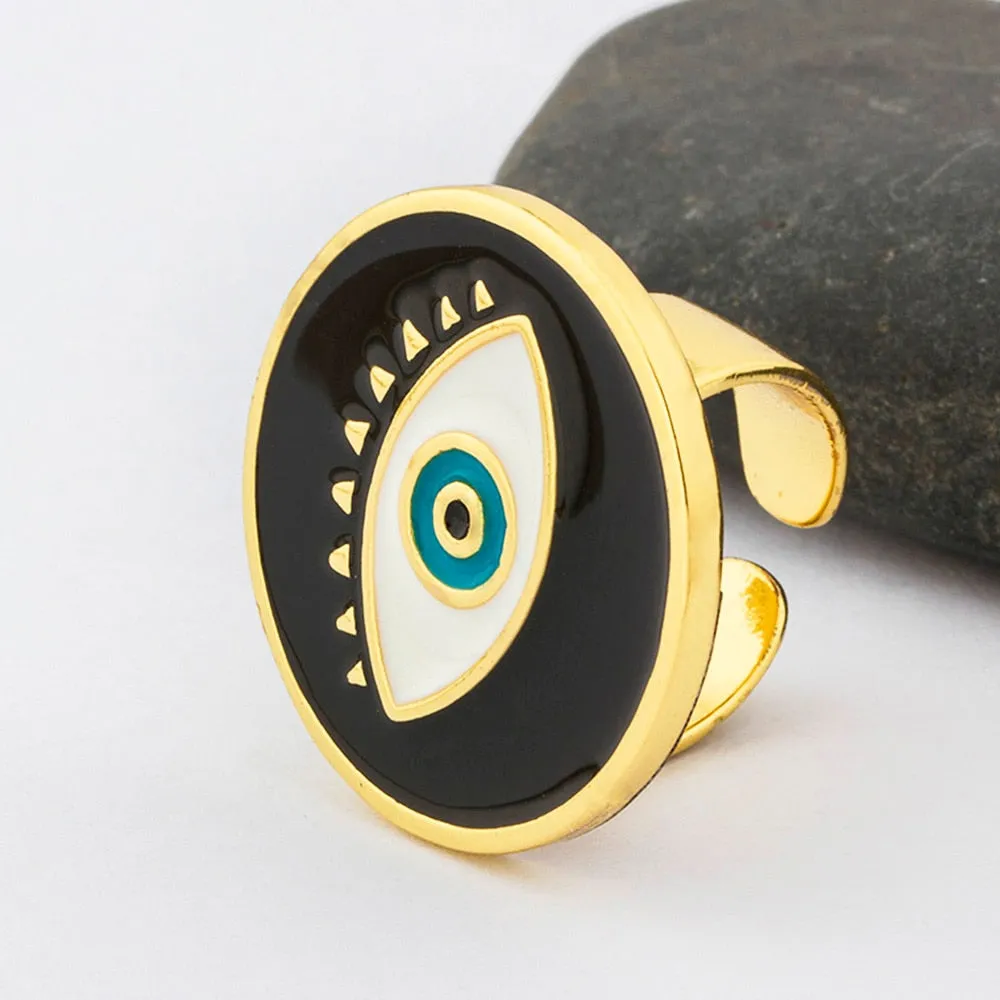 Exquisite Adjustable Evil Eye Heart Ring in Gold Finish – Trendy Geometric Design for Modern Women