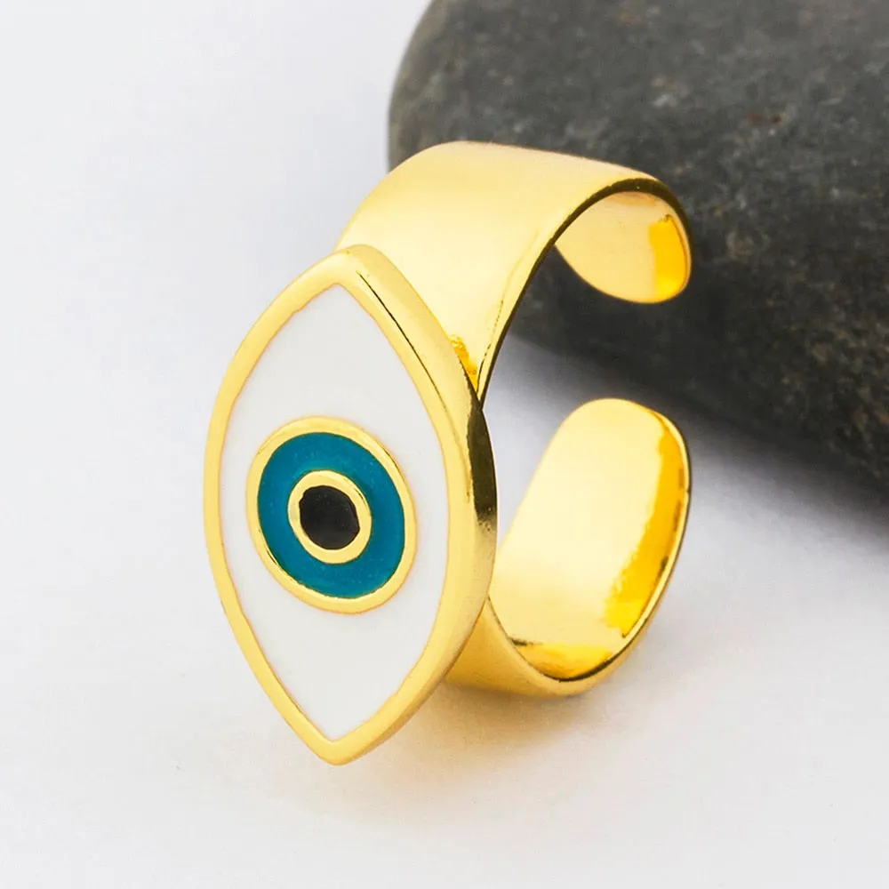 Exquisite Adjustable Evil Eye Heart Ring in Gold Finish – Trendy Geometric Design for Modern Women