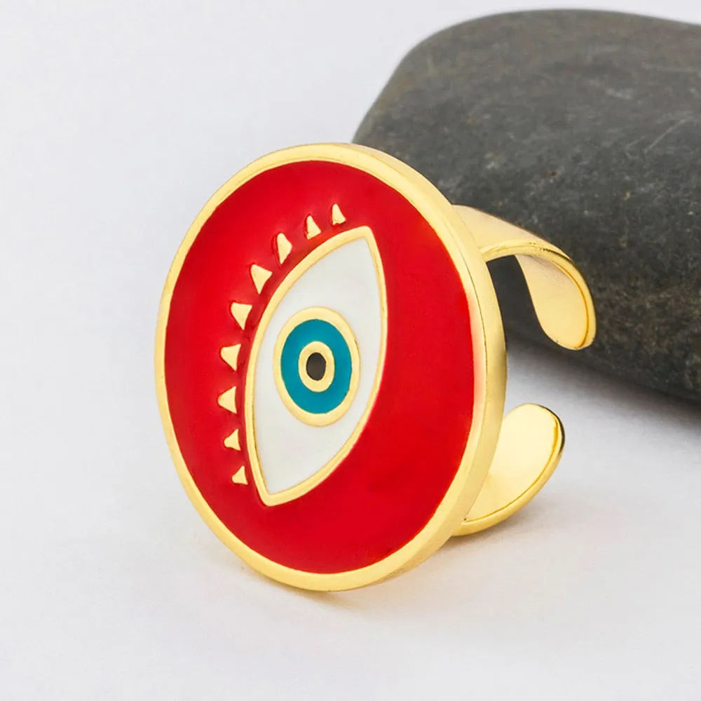 Exquisite Adjustable Evil Eye Heart Ring in Gold Finish – Trendy Geometric Design for Modern Women