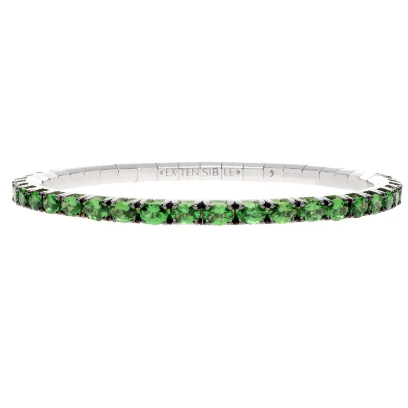 Extensible 18KW 6.80ctw Oval Shape Tsavorite Stretch Bracelet - BTE4X3TS