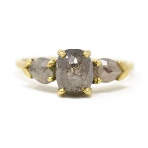 Facet Three Stone Grey Opaque Diamond Ring