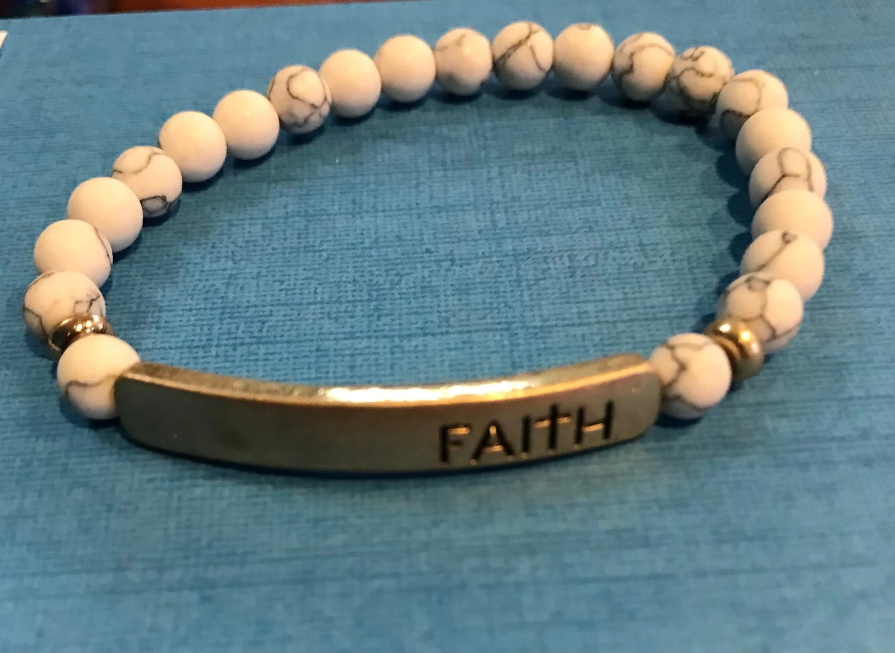 Faith Gold Bar w/White Marble Bracelet