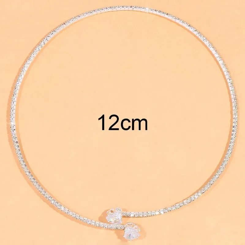 Fashion Rhinestone Heart Collar Choker Necklace for Women Simple Open Collar Necklace Torques Jewelry Accessories