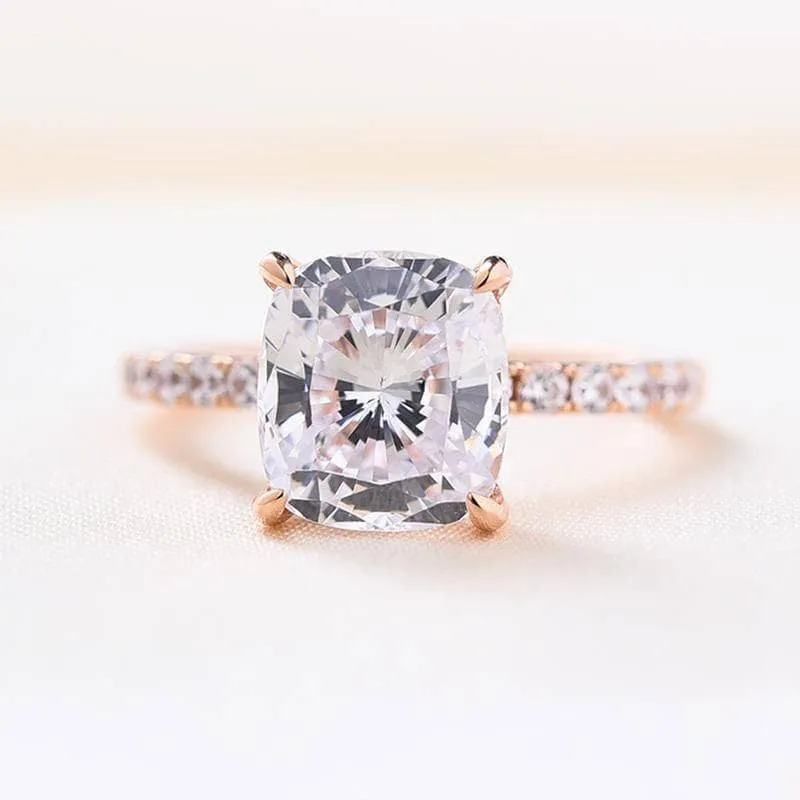 Flash Sale - 3.0ct Cushion Cut Rose Gold Clear Simulated Sapphire Wedding Ring Set