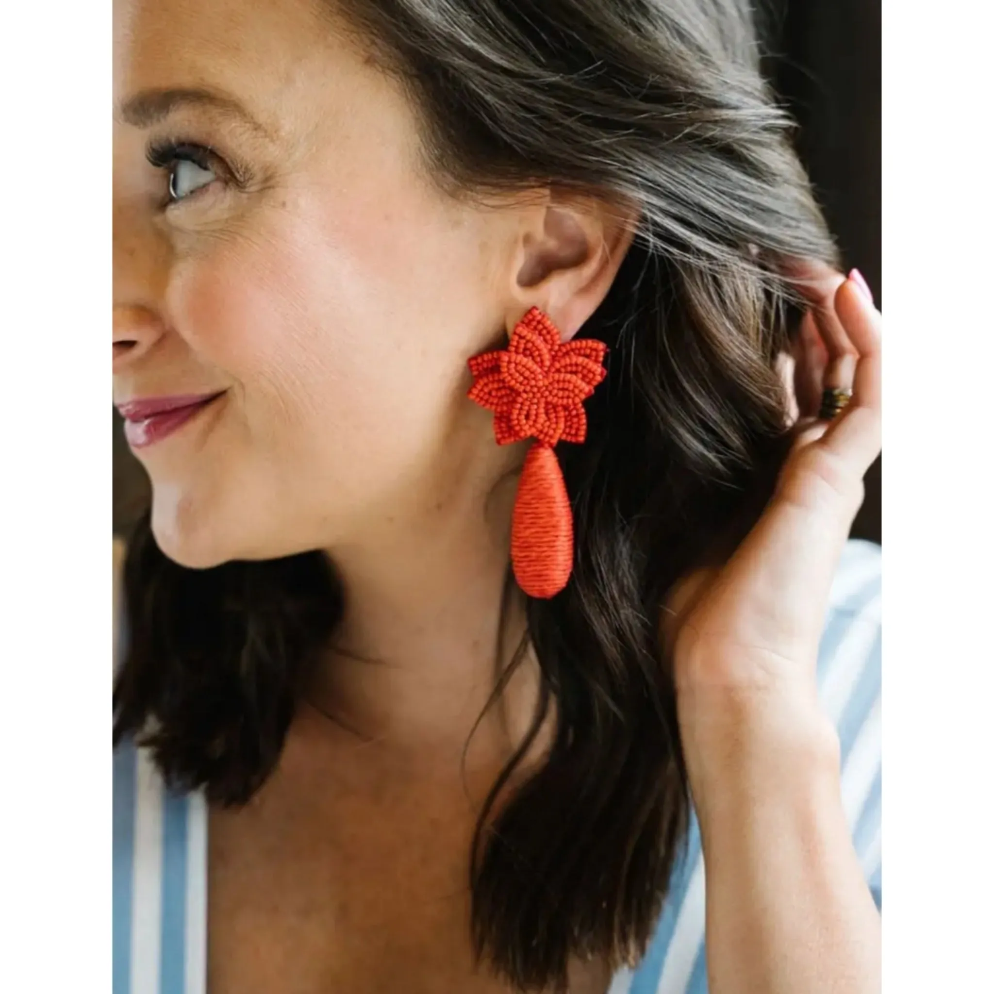 Flora Dangle Earrings  Ruby Red