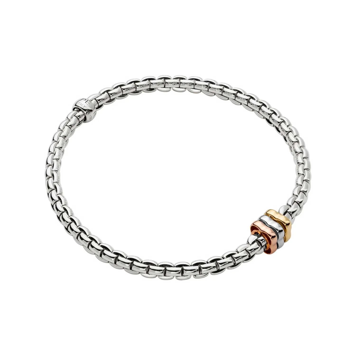 Fope 18k White Gold Eka Flex'It Bracelet with Tri Color Station – 73901BX_XX_B_RBG_00M