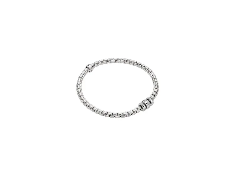 Fope Eka 18k White Gold Flex'It Bracelet with Rhombus-set Diamonds .12ctw - Size Small