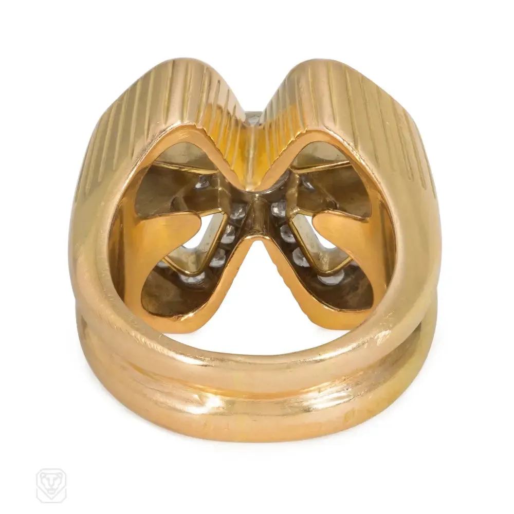 French gold and diamond quatrefoil cocktail ring