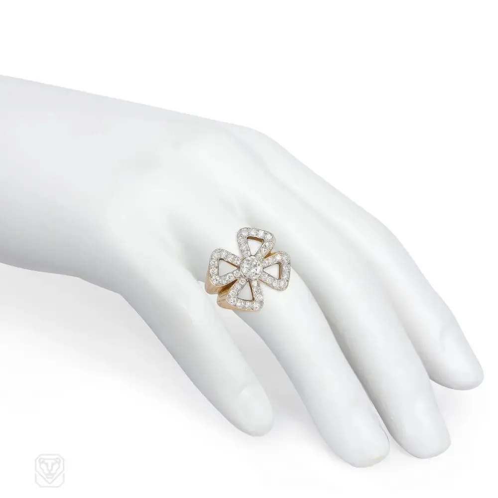 French gold and diamond quatrefoil cocktail ring