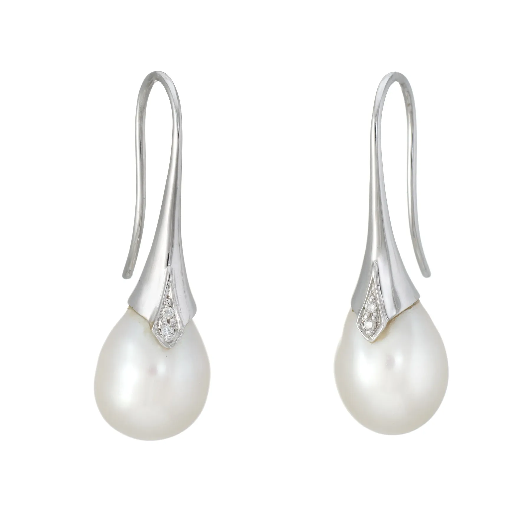 Freshwater Pearl Diamond Drop Earrings Estate 18k White Gold Vintage Jewelry