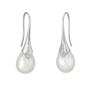 Freshwater Pearl Diamond Drop Earrings Estate 18k White Gold Vintage Jewelry