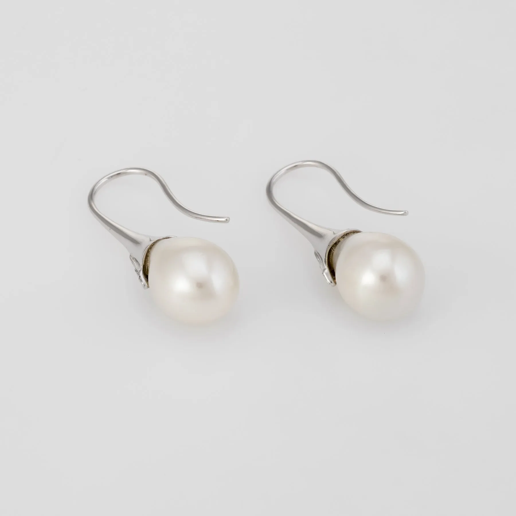 Freshwater Pearl Diamond Drop Earrings Estate 18k White Gold Vintage Jewelry