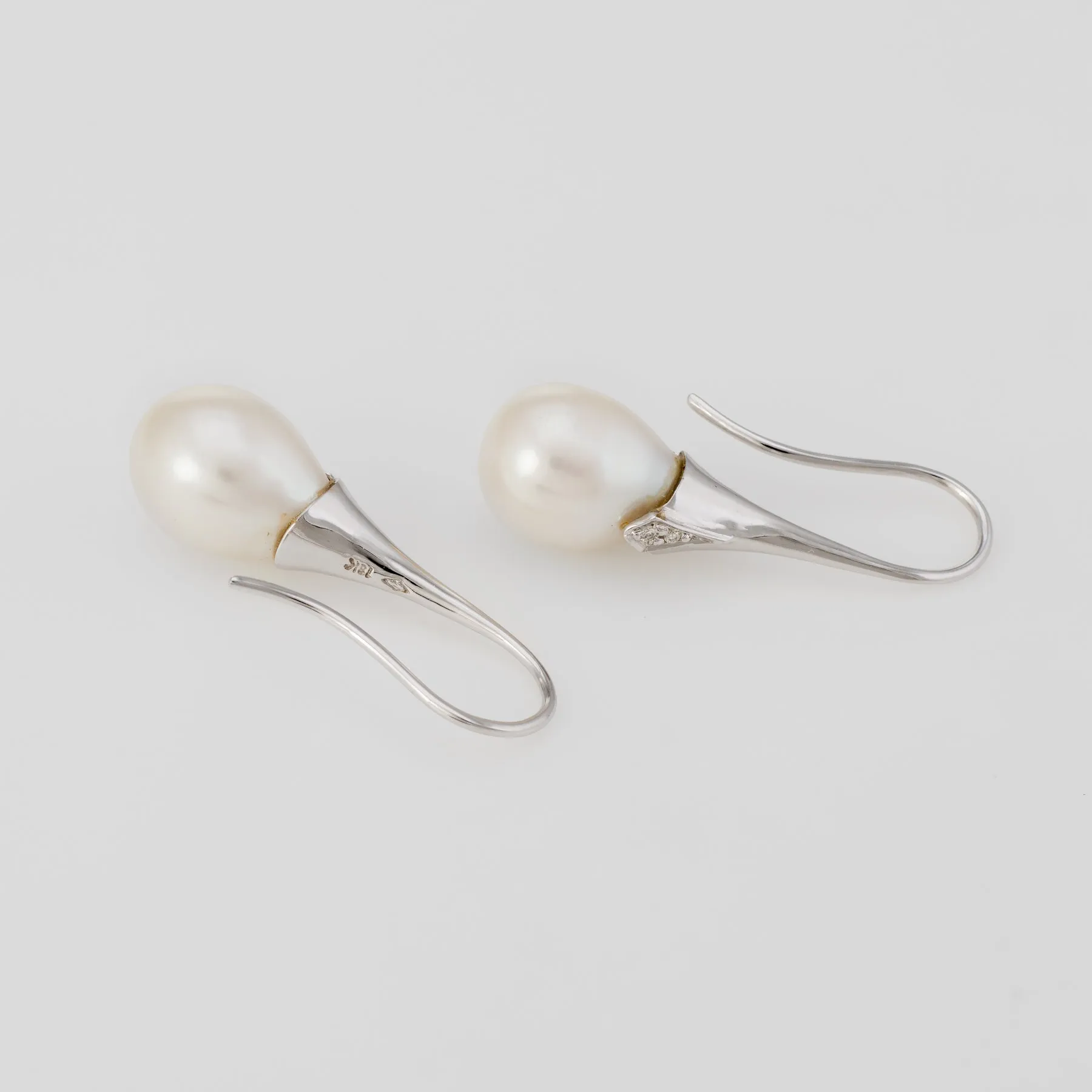 Freshwater Pearl Diamond Drop Earrings Estate 18k White Gold Vintage Jewelry