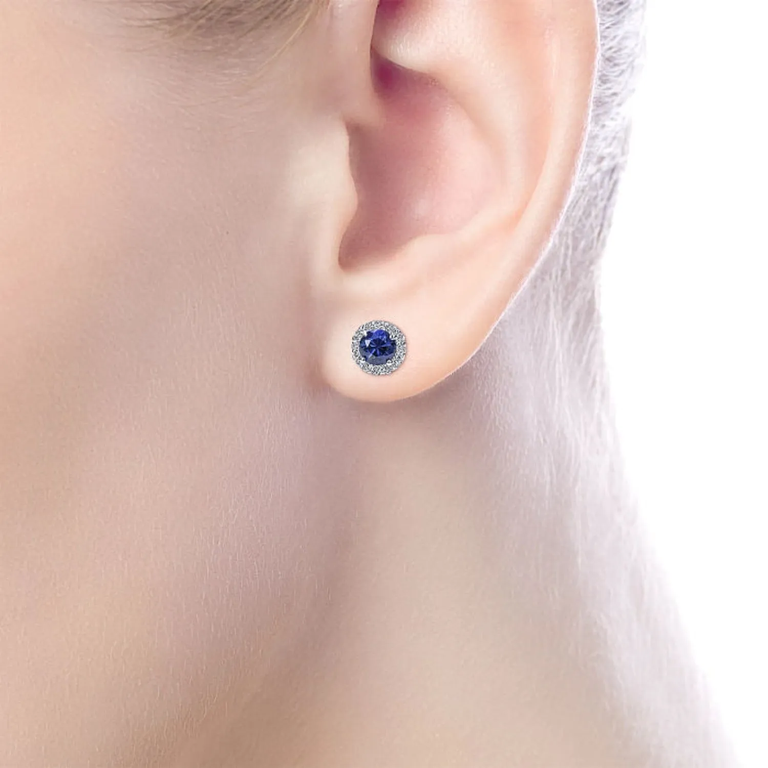 Gabriel & Co. Blue Sapphire Halo Diamond Cluster Earrings