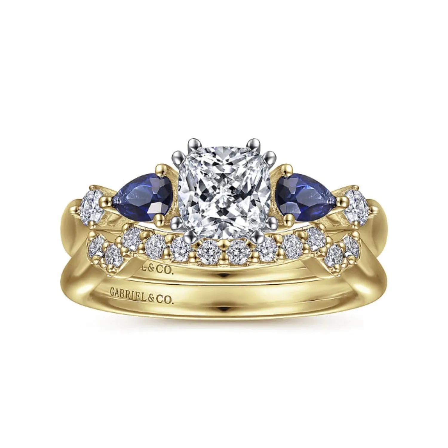 Gabriel & Co. "Carrie" Blue Sapphire Pear Cut Side Engagement Ring