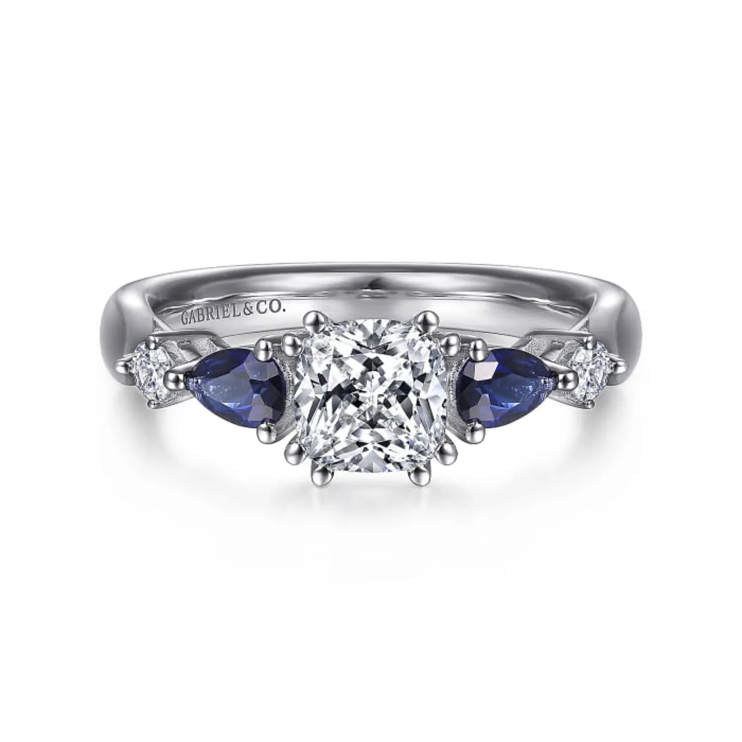 Gabriel & Co. "Carrie" Blue Sapphire Pear Cut Side Engagement Ring