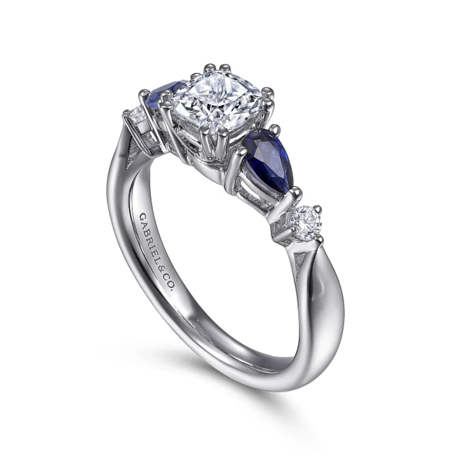 Gabriel & Co. "Carrie" Blue Sapphire Pear Cut Side Engagement Ring