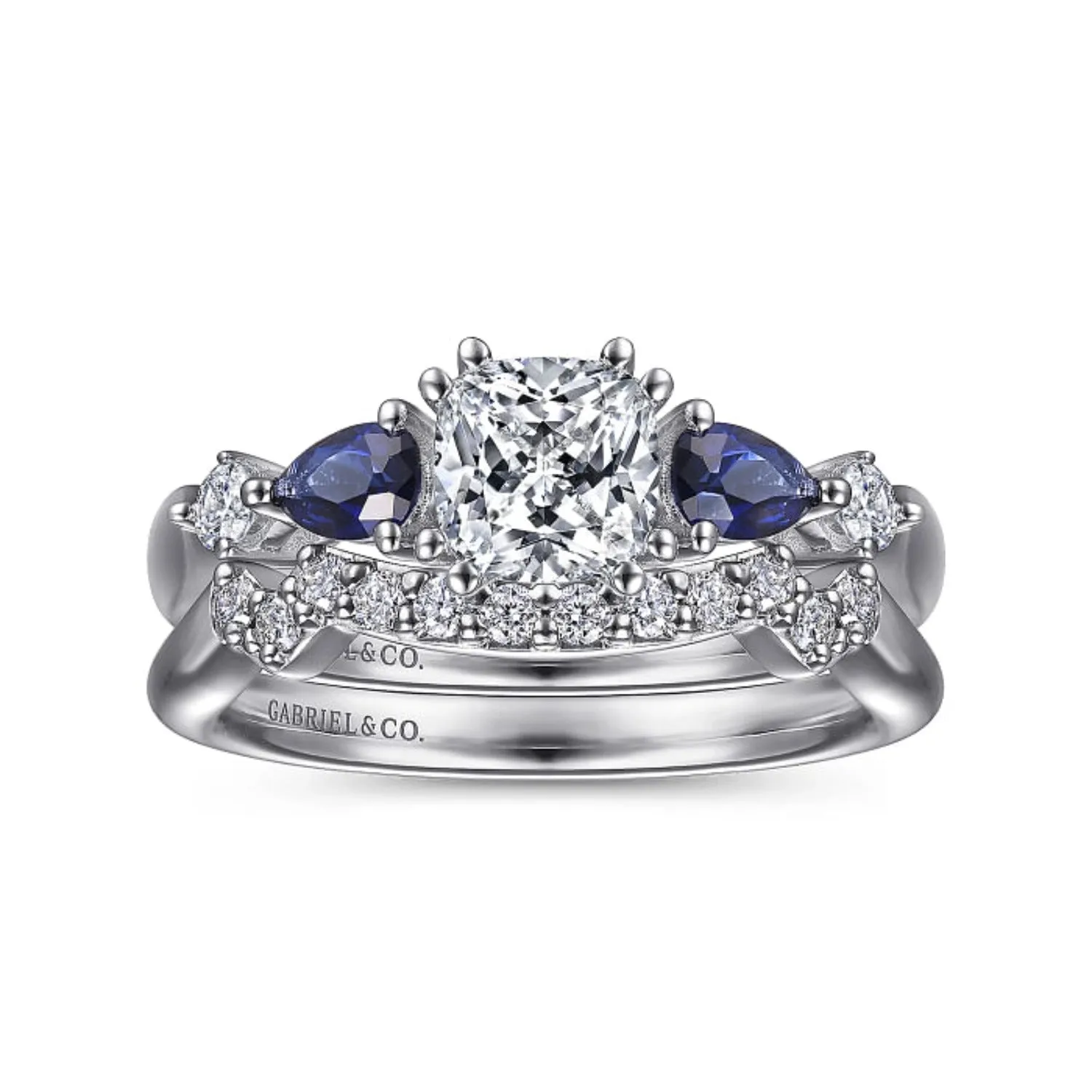 Gabriel & Co. "Carrie" Blue Sapphire Pear Cut Side Engagement Ring