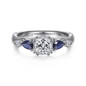 Gabriel & Co. "Carrie" Blue Sapphire Pear Cut Side Engagement Ring