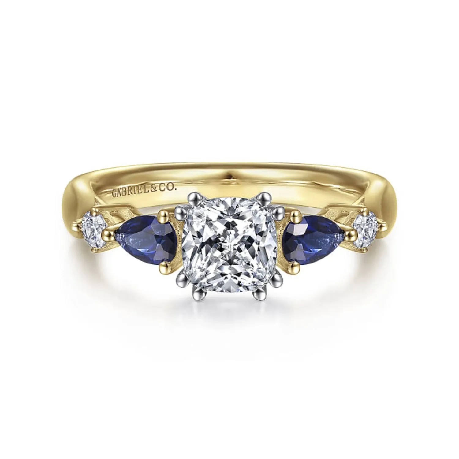 Gabriel & Co. "Carrie" Blue Sapphire Pear Cut Side Engagement Ring