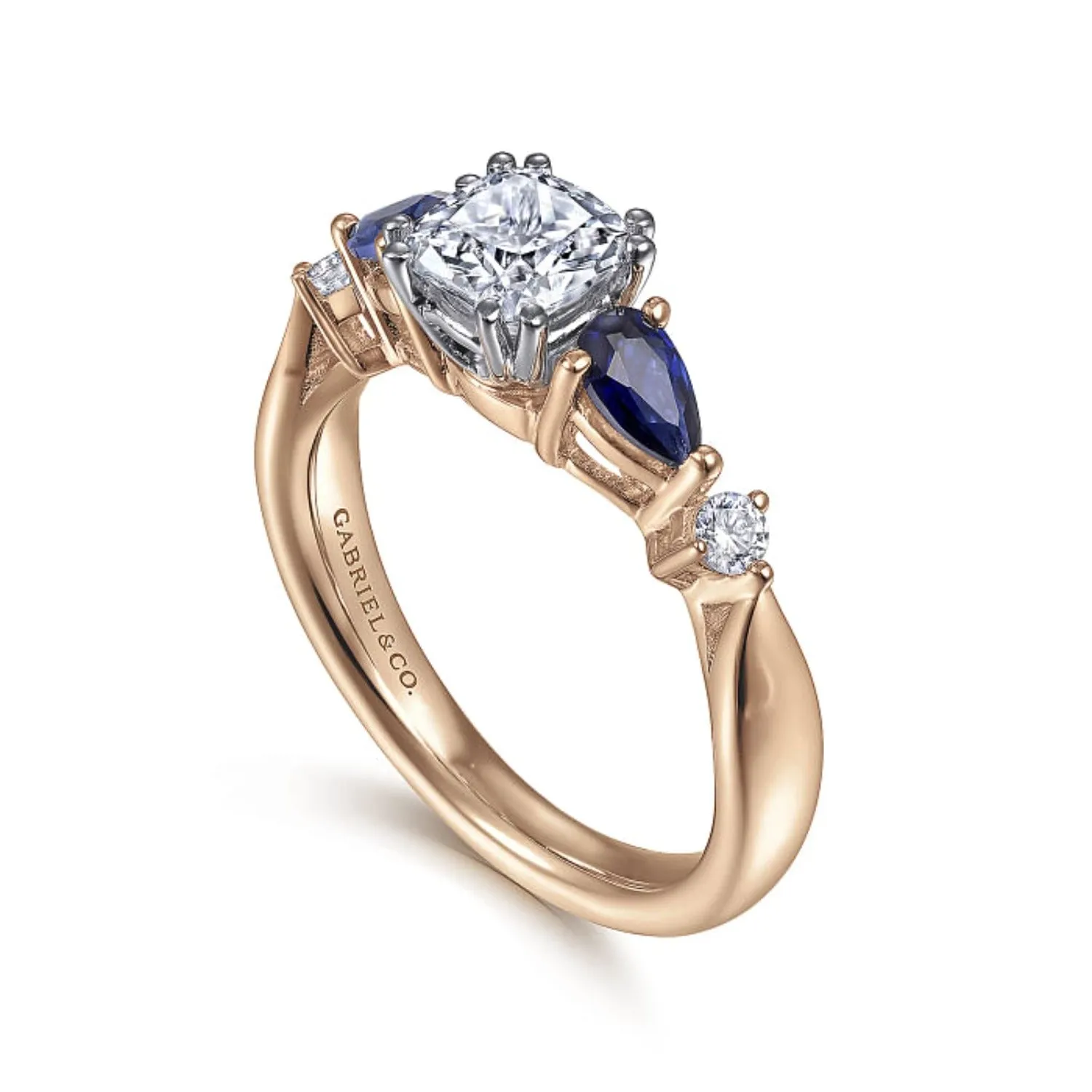Gabriel & Co. "Carrie" Blue Sapphire Pear Cut Side Engagement Ring