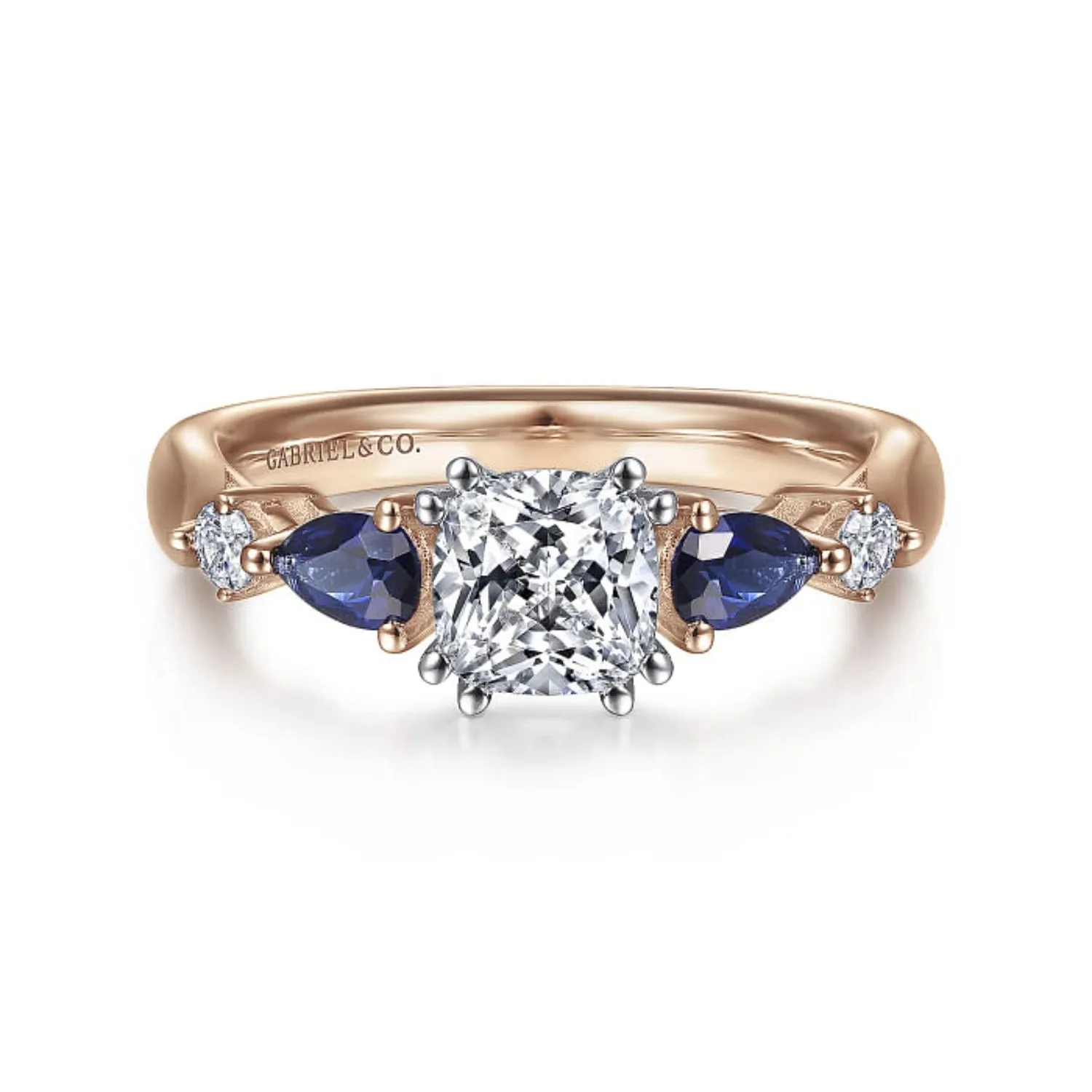 Gabriel & Co. "Carrie" Blue Sapphire Pear Cut Side Engagement Ring