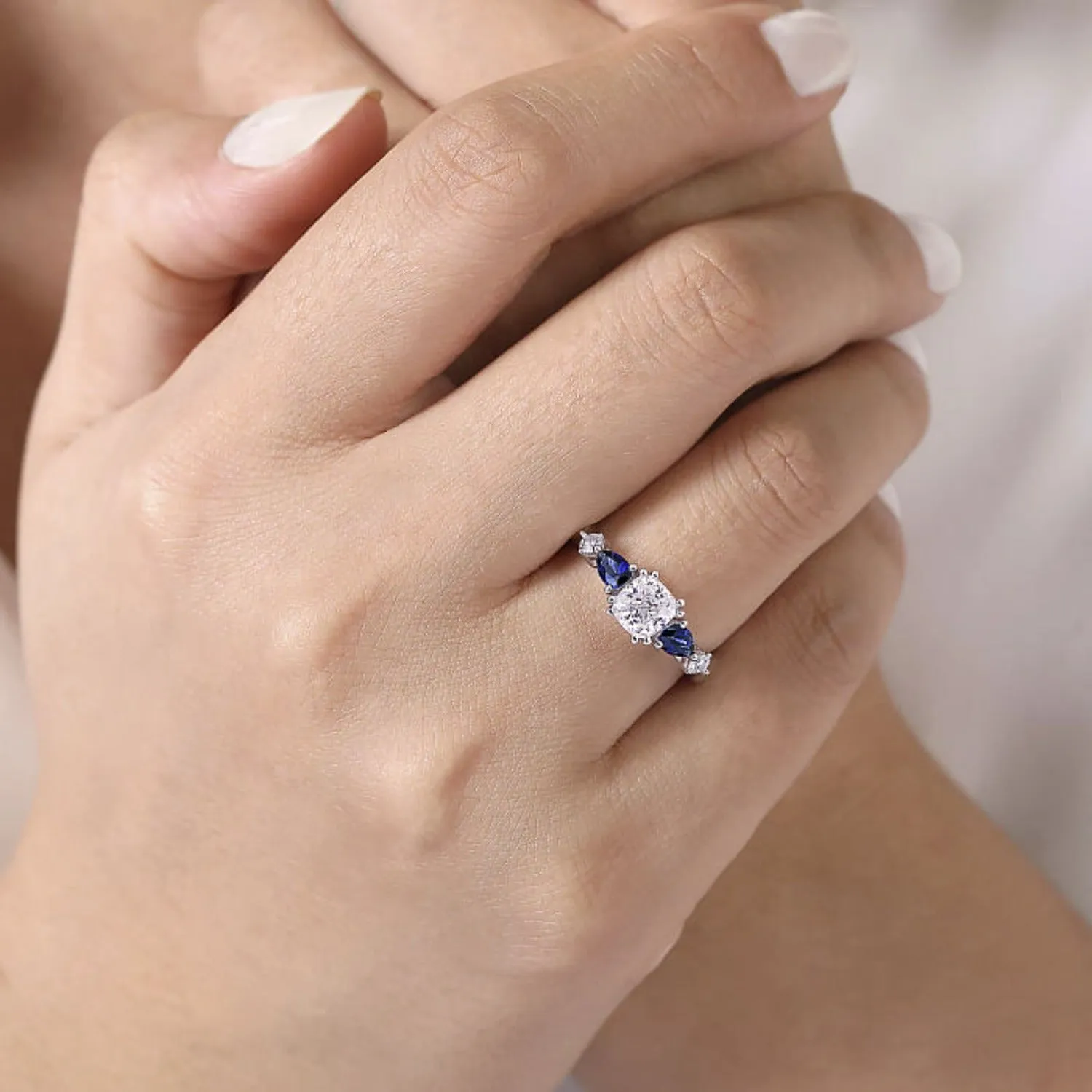 Gabriel & Co. "Carrie" Blue Sapphire Pear Cut Side Engagement Ring
