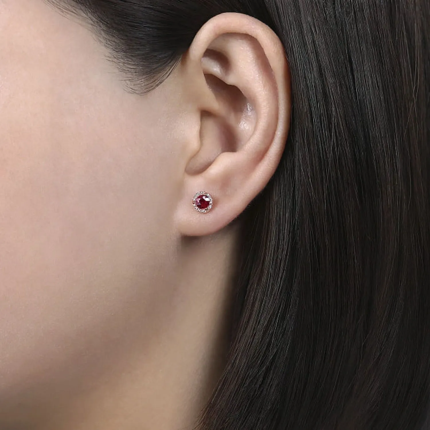 Gabriel & Co. Ruby & Diamond Halo Stud Earrings