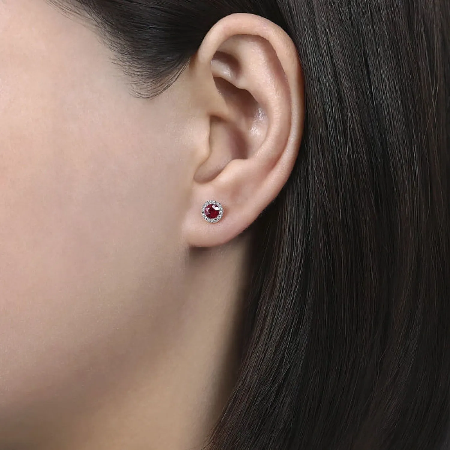 Gabriel & Co. Ruby & Diamond Halo Stud Earrings