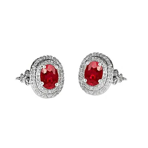 Gemstone Earrings Ruby & Natural Earth Mined Diamonds 9.04 Carats White Gold 14K
