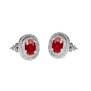 Gemstone Earrings Ruby & Natural Earth Mined Diamonds 9.04 Carats White Gold 14K
