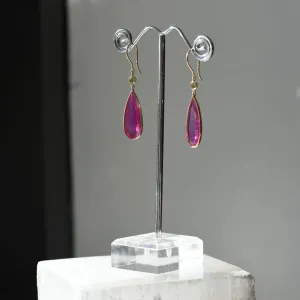 Genuine Ruby and Diamond 18k Gold Dangle Earrings