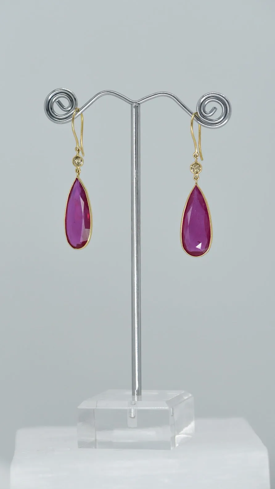 Genuine Ruby and Diamond 18k Gold Dangle Earrings