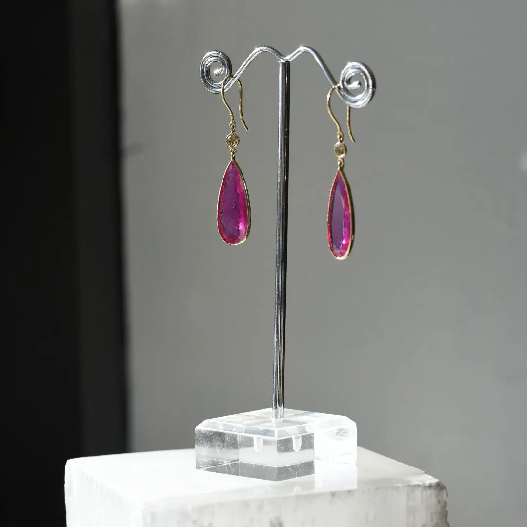 Genuine Ruby and Diamond 18k Gold Dangle Earrings