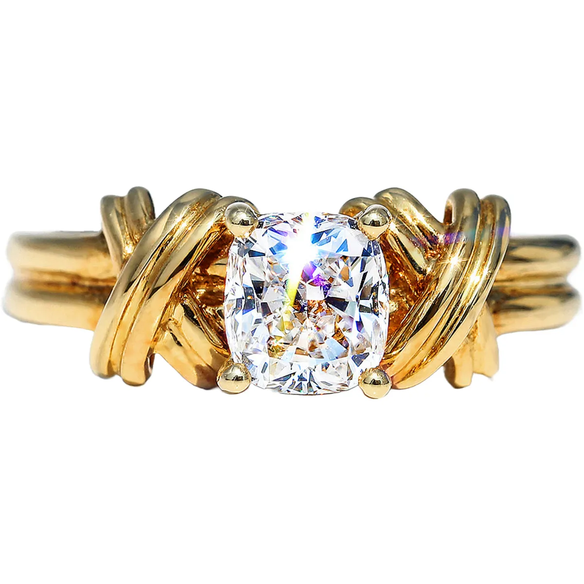 GIA Cushion Cut Diamond Engagement Ring with Cross Band