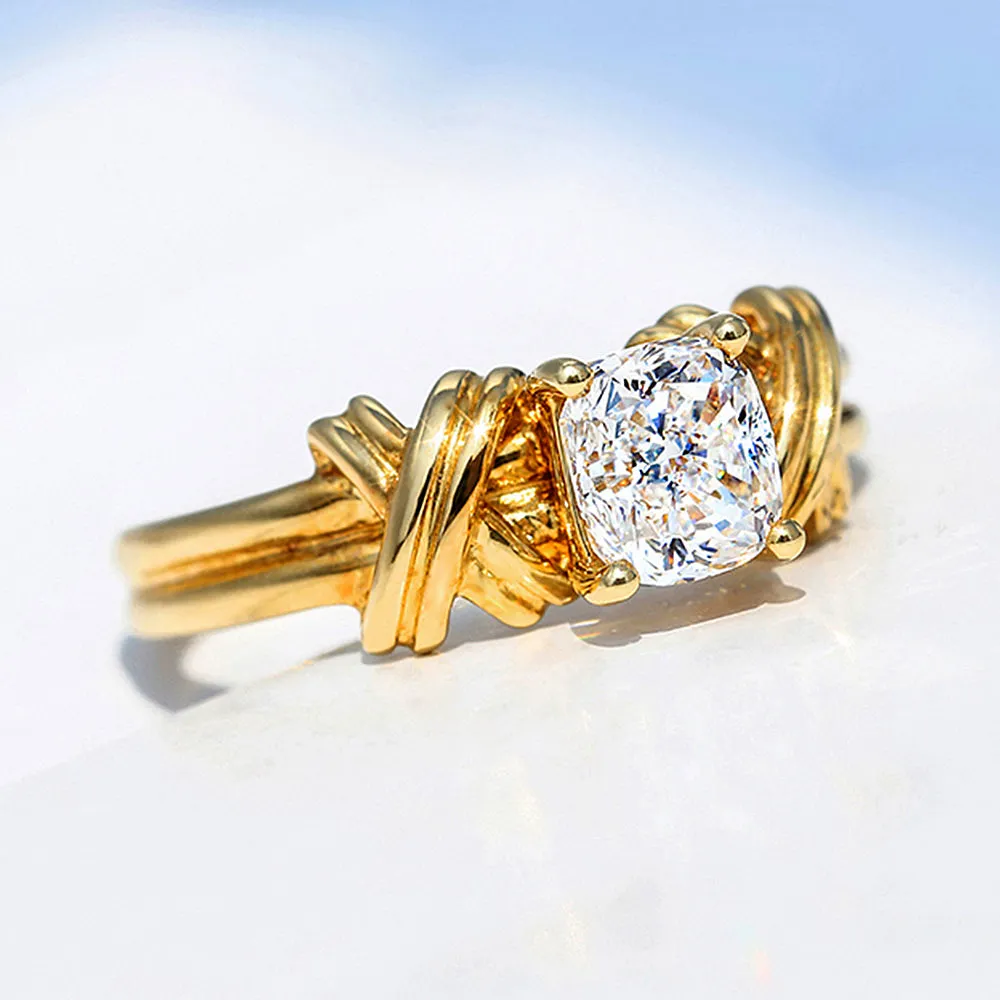 GIA Cushion Cut Diamond Engagement Ring with Cross Band