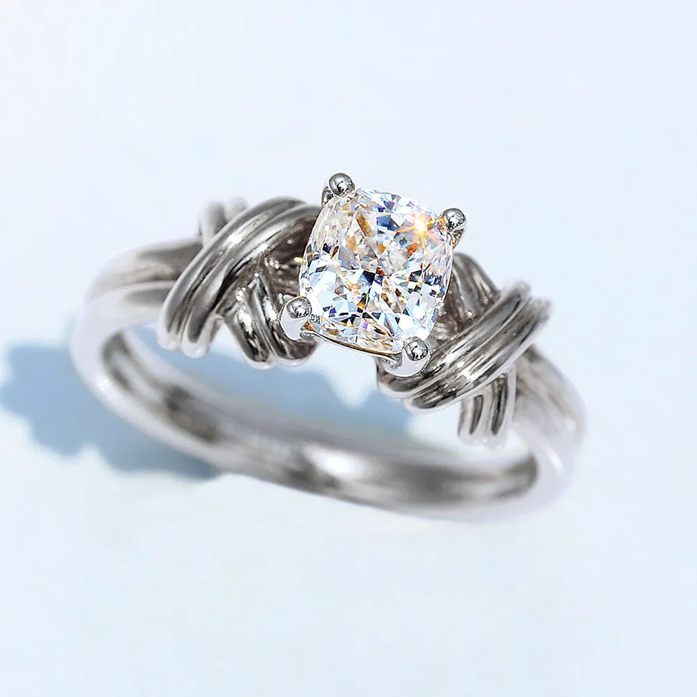 GIA Cushion Cut Diamond Engagement Ring with Cross Band
