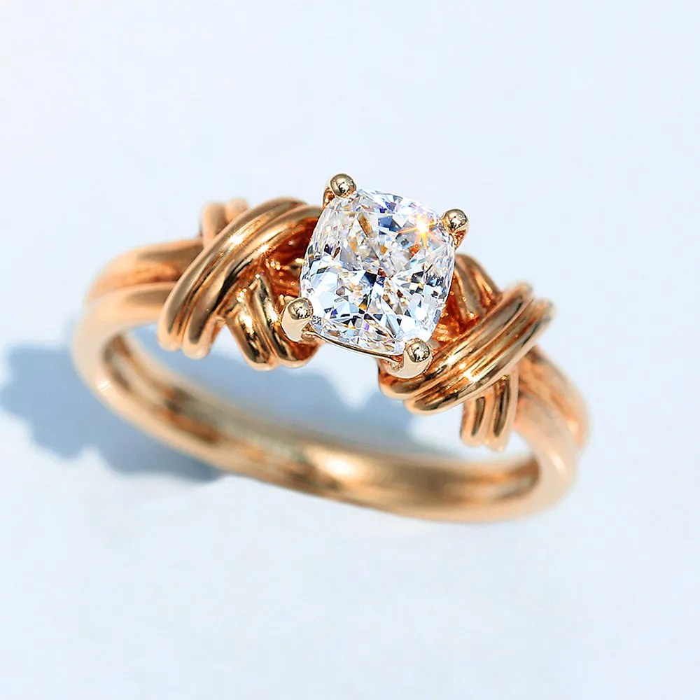 GIA Cushion Cut Diamond Engagement Ring with Cross Band