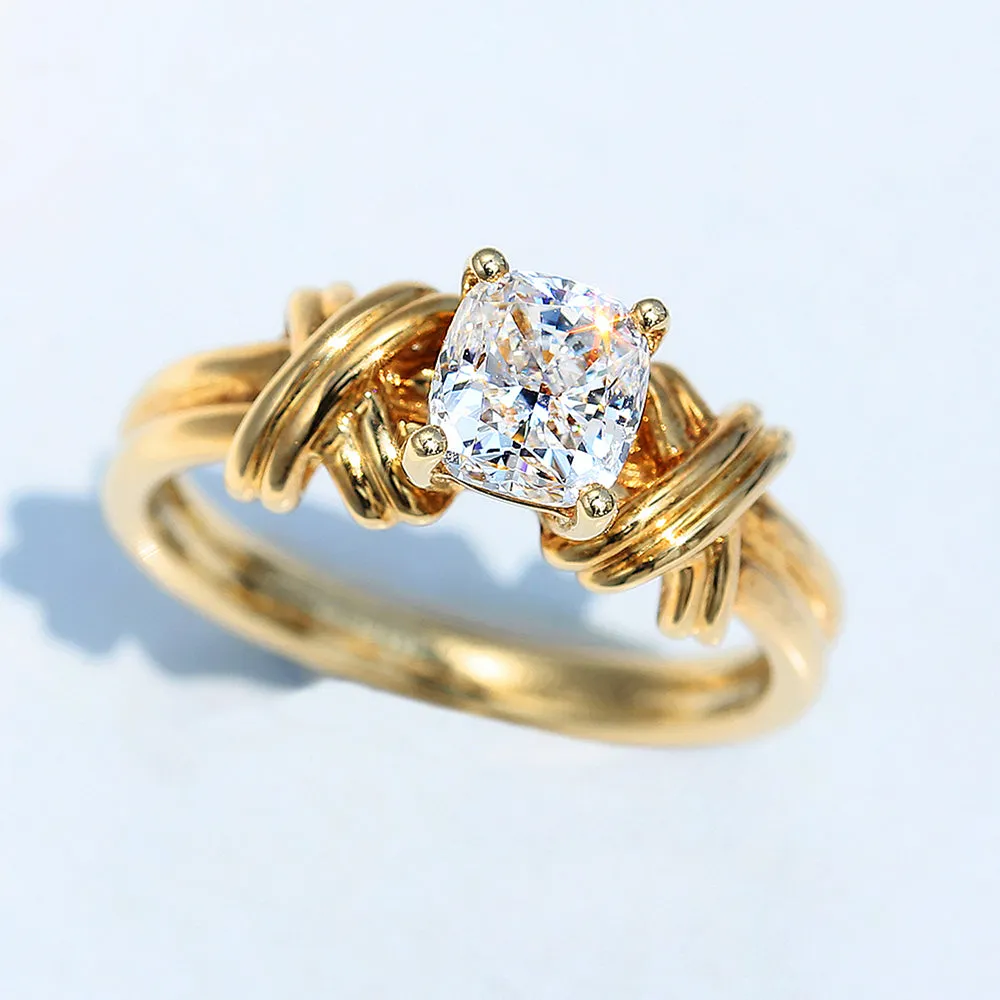 GIA Cushion Cut Diamond Engagement Ring with Cross Band