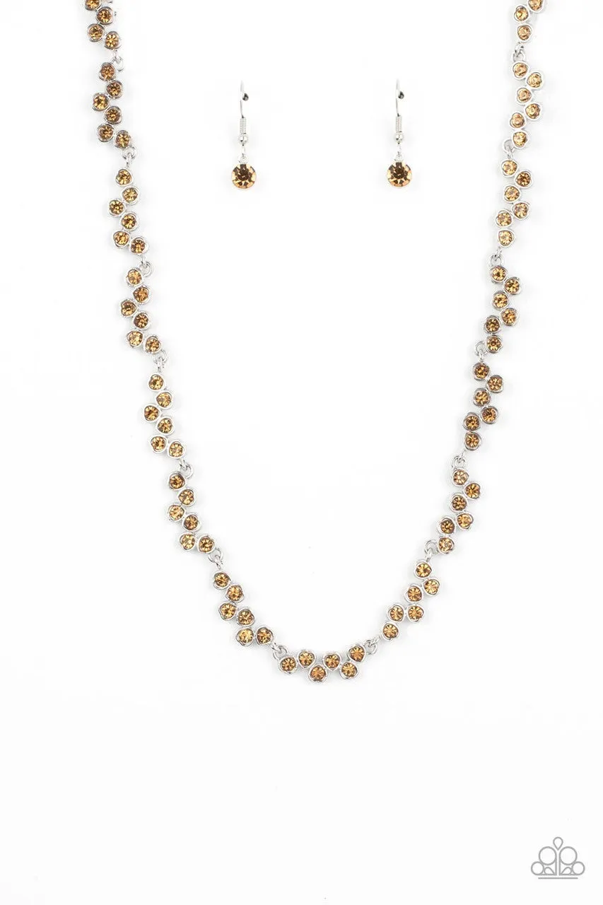 GLOWING Admiration - Brown - Rhinestone Tiny Heart Paparazzi Short Necklace