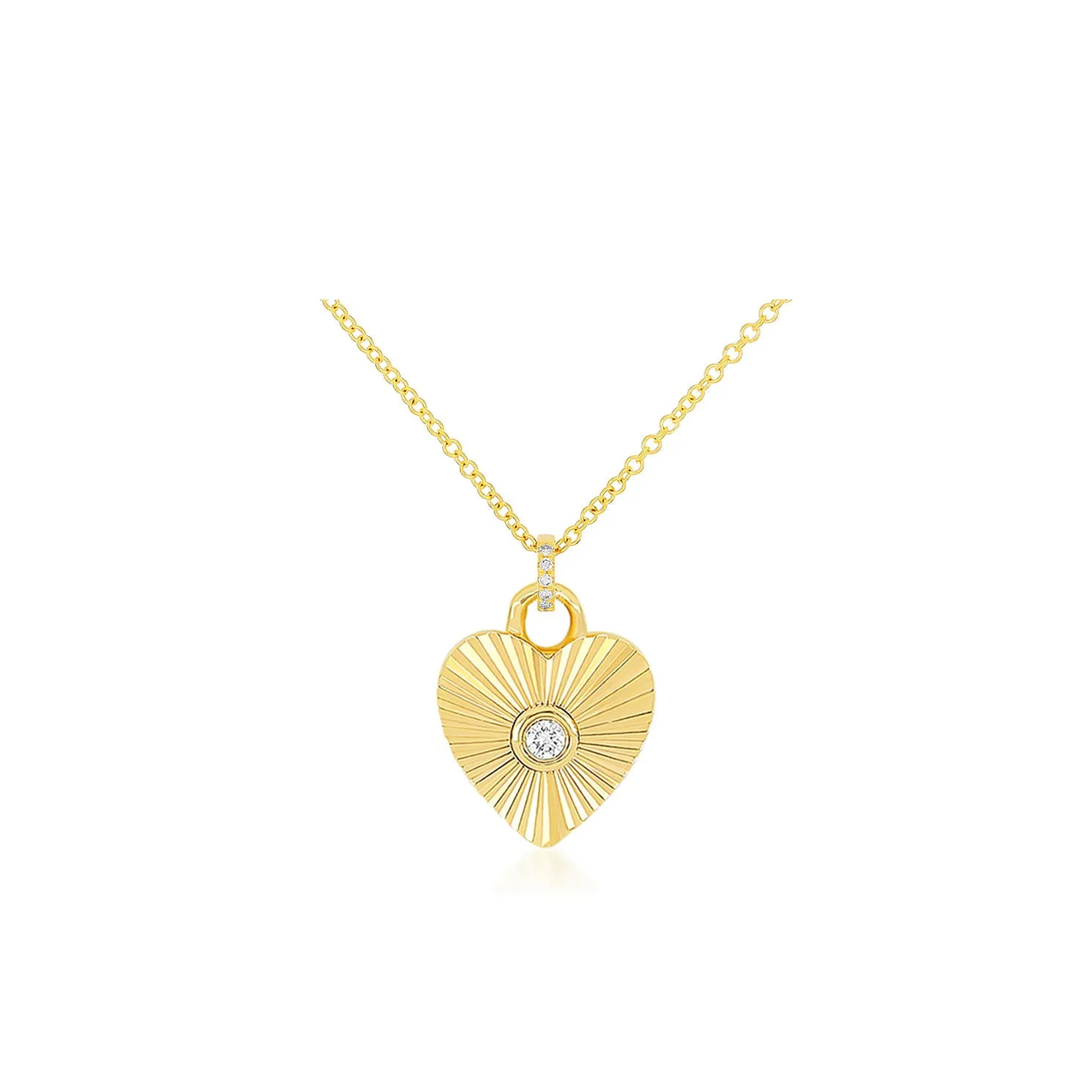 Gold & Diamond Fluted Heart Necklace
