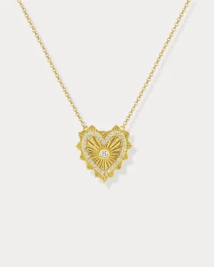 Gold & Diamond Fluted Heart Shaped Sun Pendant